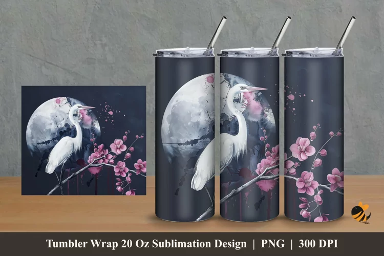 Stork Painting Tumbler Wrap Sublimation Design 2