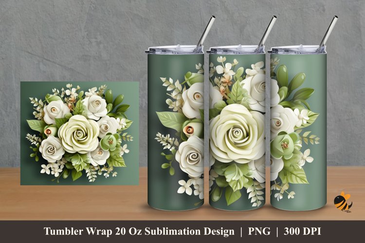 Blooming Rose Tumbler Wrap Sublimation Design 2 example image 1