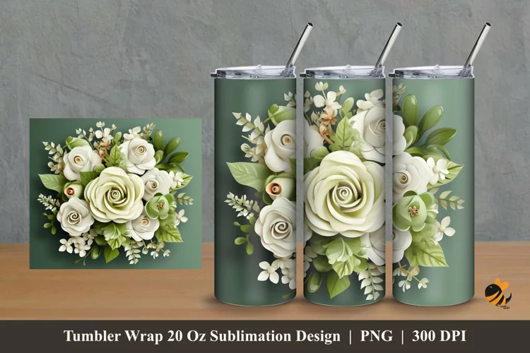 Blooming Rose Tumbler Wrap Sublimation Design 2