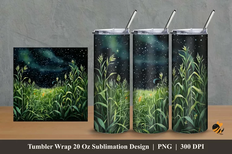 Field At Night Tumbler Wrap Sublimation Design 2