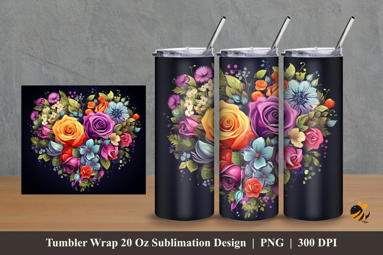 Love Colorful Flower Tumbler Wrap Sublimation Design 2 example image 1