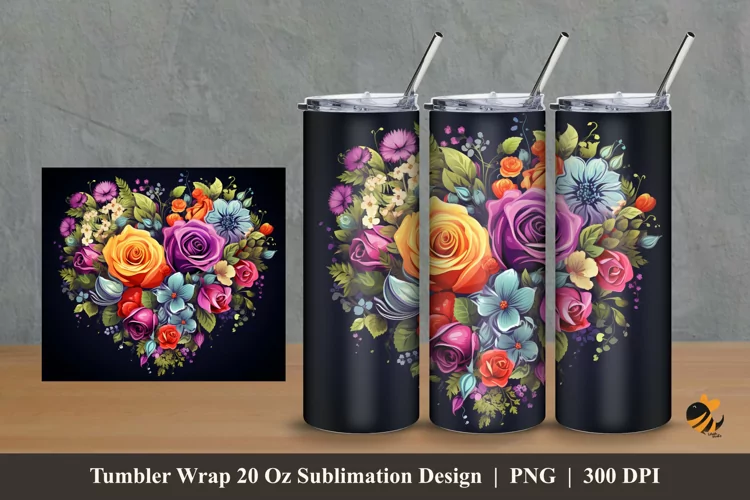 Love Colorful Flower Tumbler Wrap Sublimation Design 2