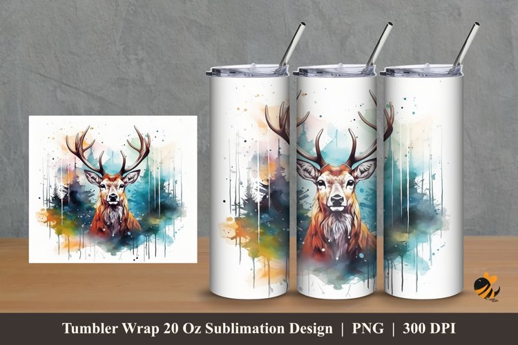 Deer Painting Tumbler Wrap Sublimation Design 2