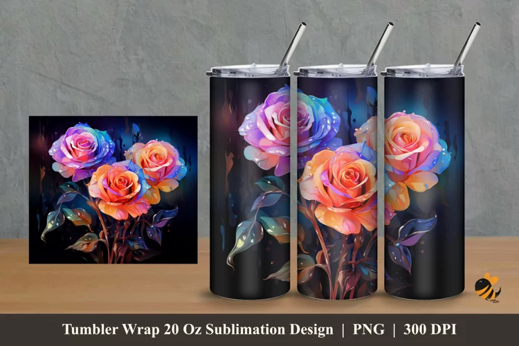 Radiant Roses Tumbler Wrap Sublimation Design 2