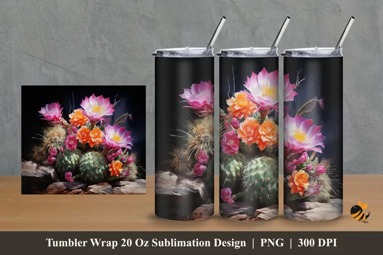 Mammillaria Frailean Tumbler Wrap Sublimation Design 2