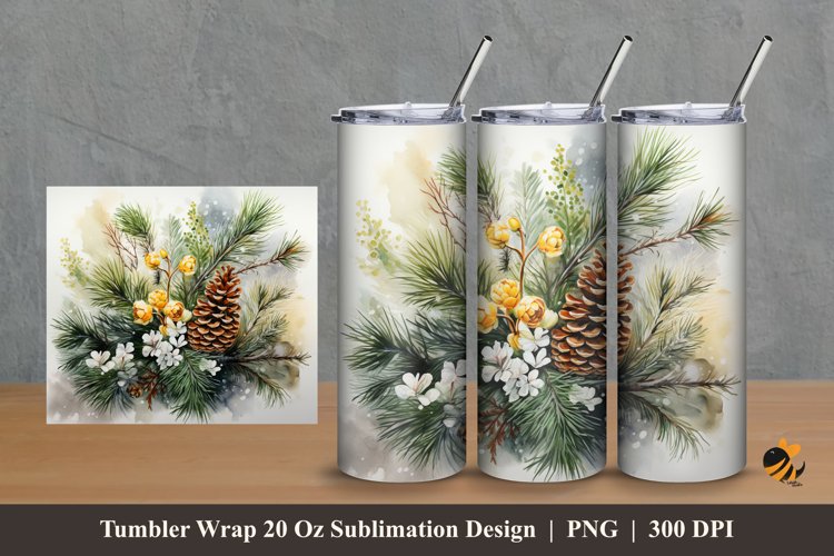 Pine Fruit And Leaf Tumbler Wrap Sublimation Design 2 example image 1