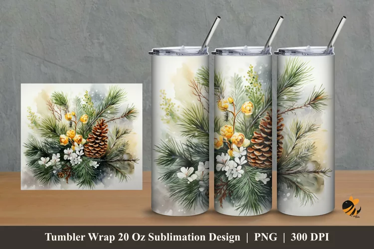Pine Fruit And Leaf Tumbler Wrap Sublimation Design 2