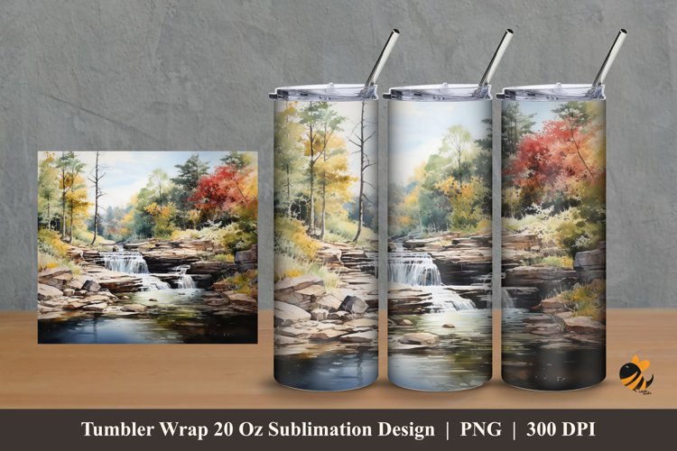 Nature River Tumbler Wrap Sublimation Design 2