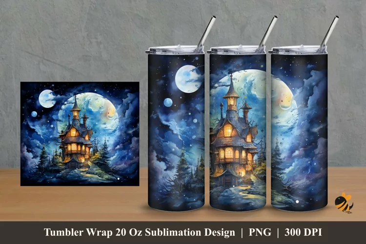 House At Night Tumbler Wrap Sublimation Design 2