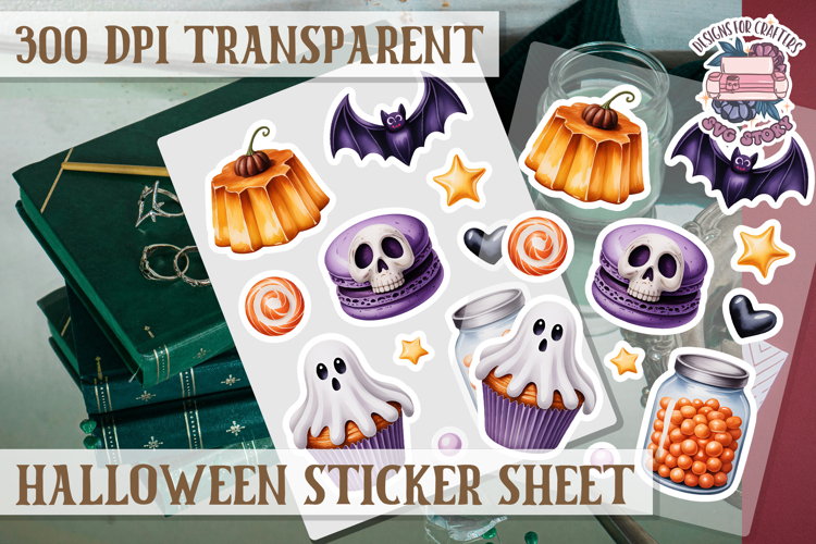 Halloween sticker sheet Creepy Scrapbook PNG Funny Skulls example image 1