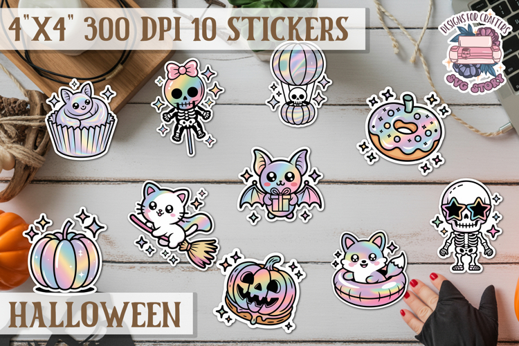 Halloween sticker Kawaii PNG pastel holographic foil