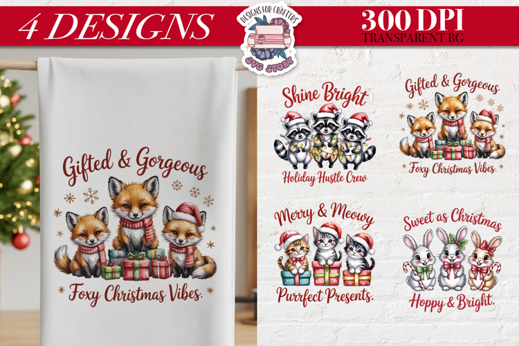 Christmas Cute Animals Clipart PNG Sublimation 4 Design