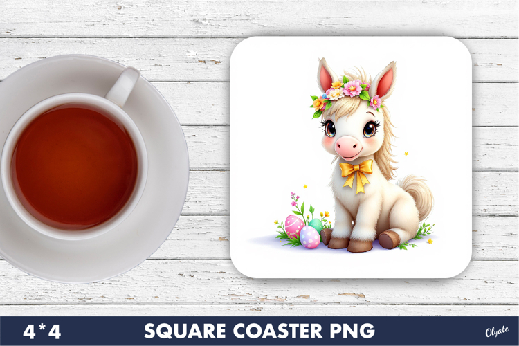 Easter Coaster Sublimation PNG, Cute Easter Horse PNG