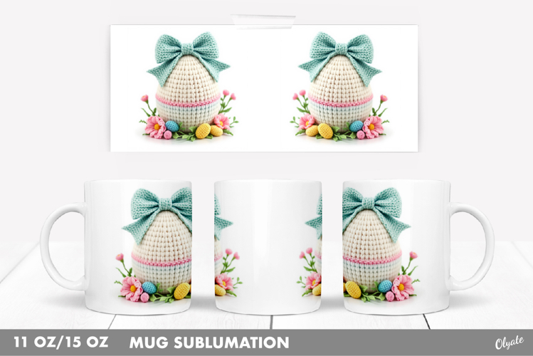 Easter Mug Wrap PNG, Faux Yarn Easter Egg, 11 OZ, 15 OZ Mug