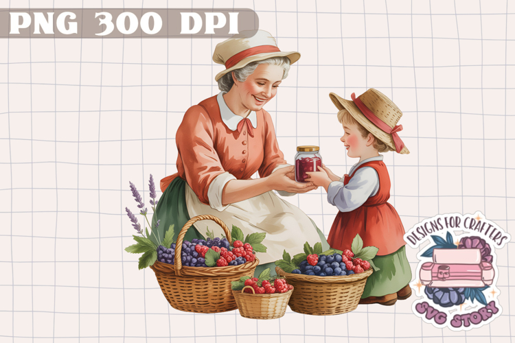 Watercolor Vintage Market Clipart PNG Sublimation Summer