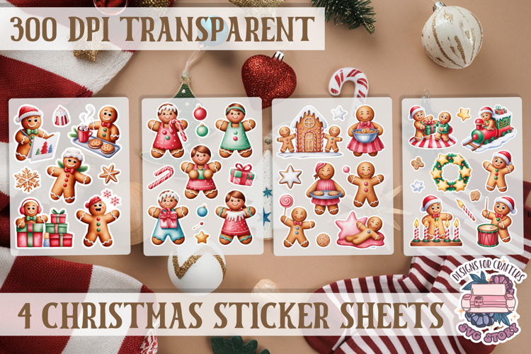 Christmas Gingerbread mans Watercolor Sticker Sheet Winter