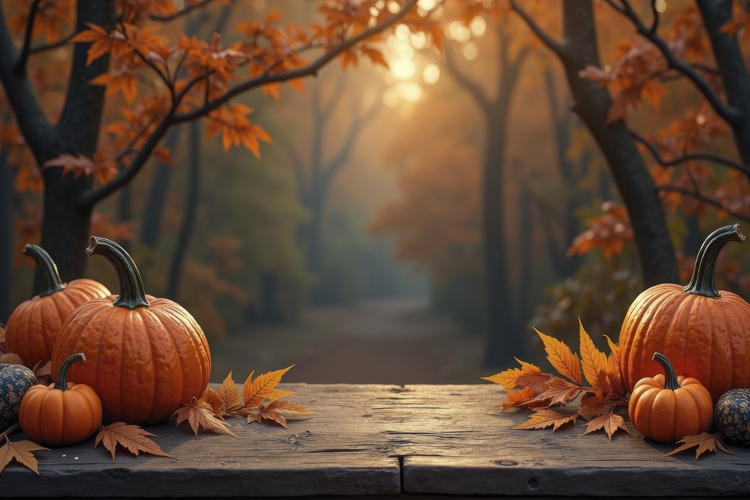 Pumpkins and Fallen Leaves Background Wallpaper