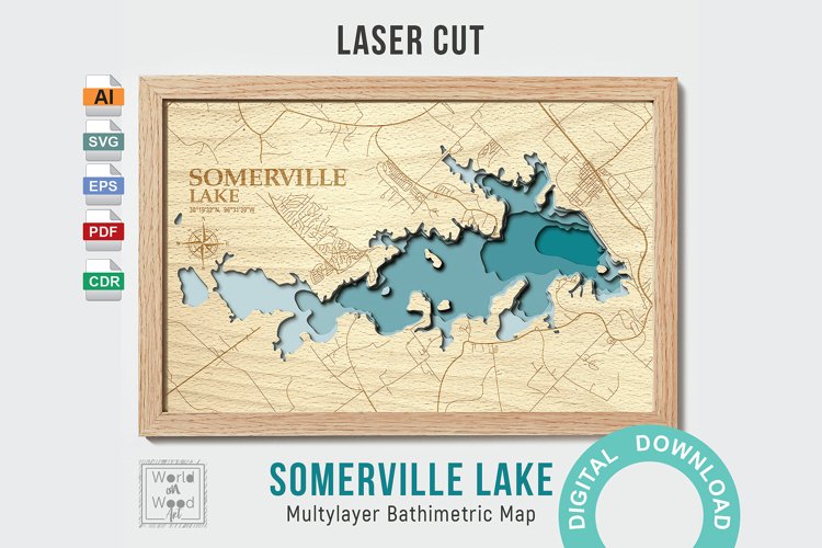 3D lasercut map of Somerville Lake with multiple layers example image 1