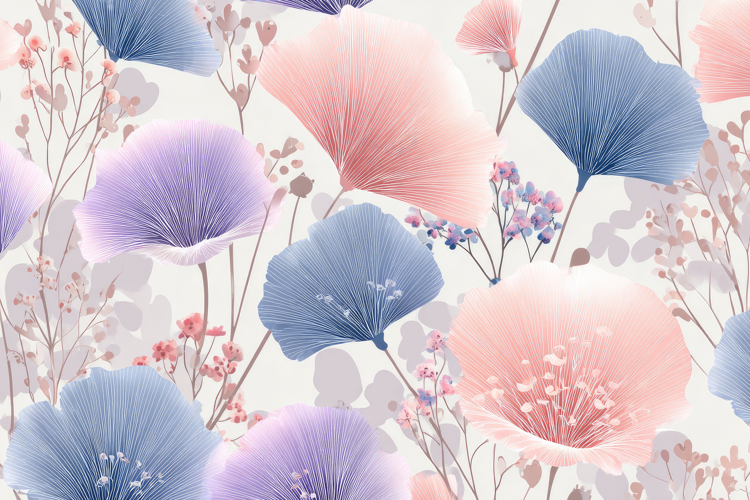 Ginkgo Leaves and Soft Flowers Background Wallpaper