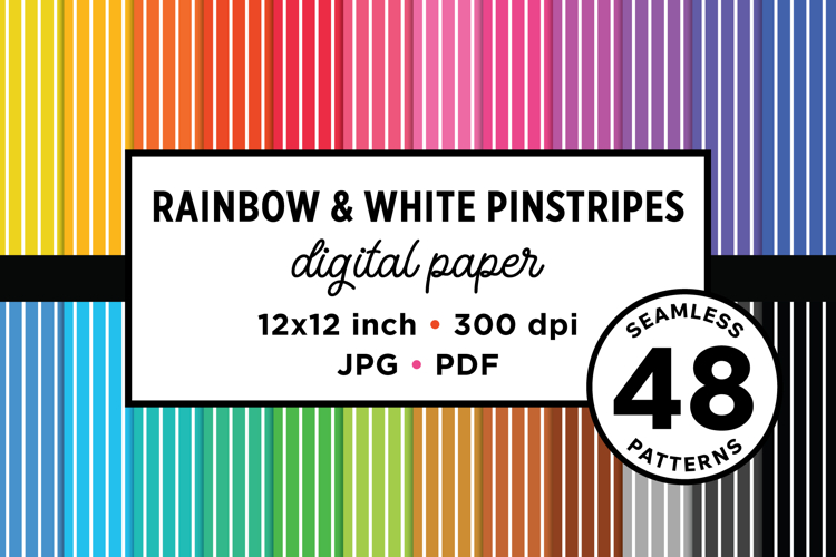 Rainbow and White Seamless Pinstripes Digital Paper Pattern