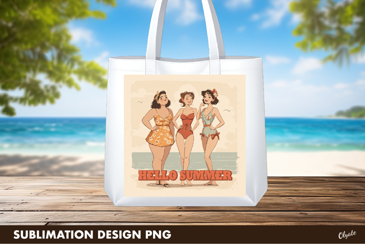 Retro Beach Girls Sublimation PNG, Pin Up Beach Design