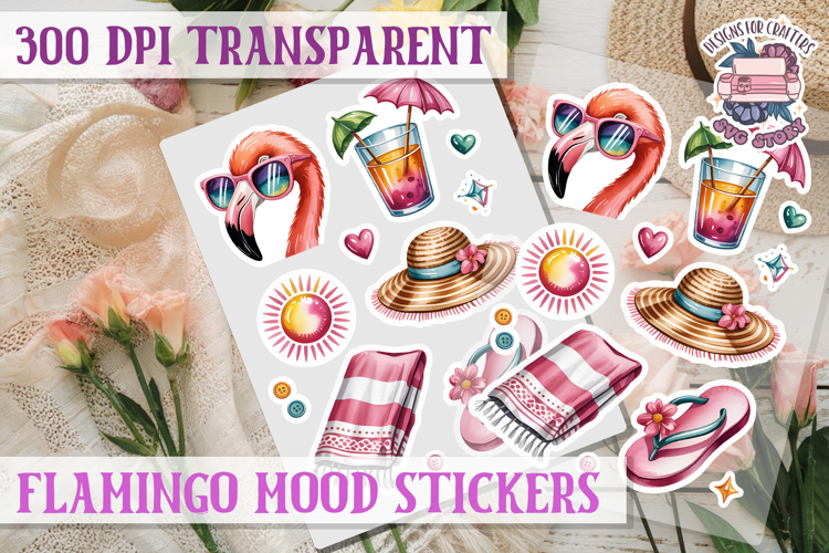 Flamingo Mood sticker sheet Pink Love Bird PNG Glamour