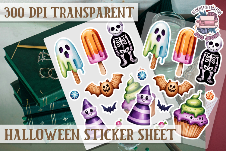 Halloween sticker sheet Creepy Scrapbook PNG Funny Skulls example image 1