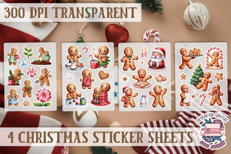 Christmas Gingerbread mans Watercolor Sticker Sheet Winter