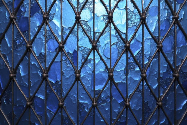 Blue Glass Lattice with a Dark Metal Overlay Background Wall