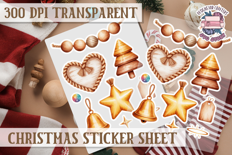 Christmas Watercolor Sticker Sheet Winter Cute Holiday PNG