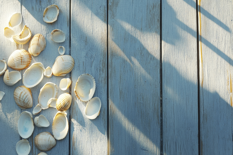 Seashells with Wooden Background Wallpaper