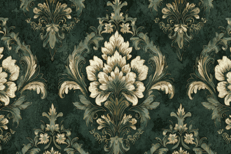 Green Damask Pattern Background Wallpaper