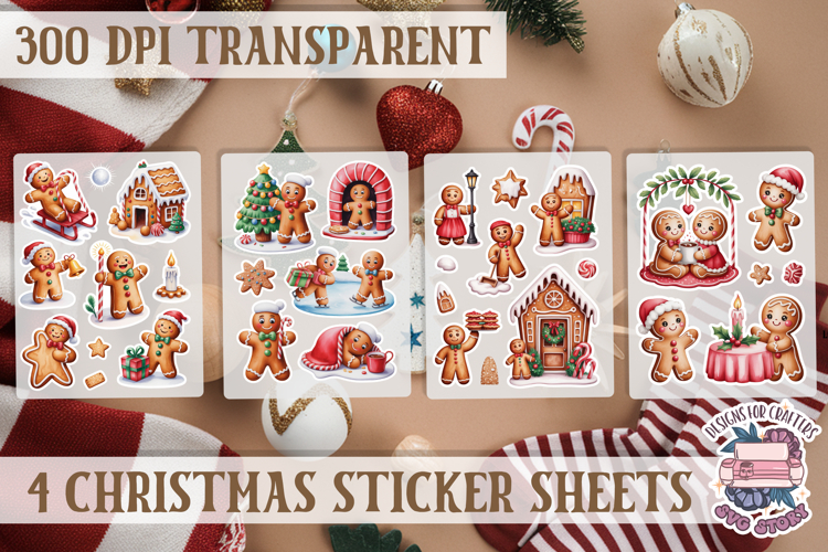 Christmas Gingerbread mans Watercolor Sticker Sheet Winter