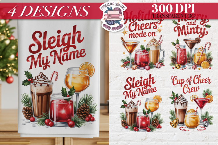 Christmas Cocktail Towels Clipart Sublimation 4 PNG