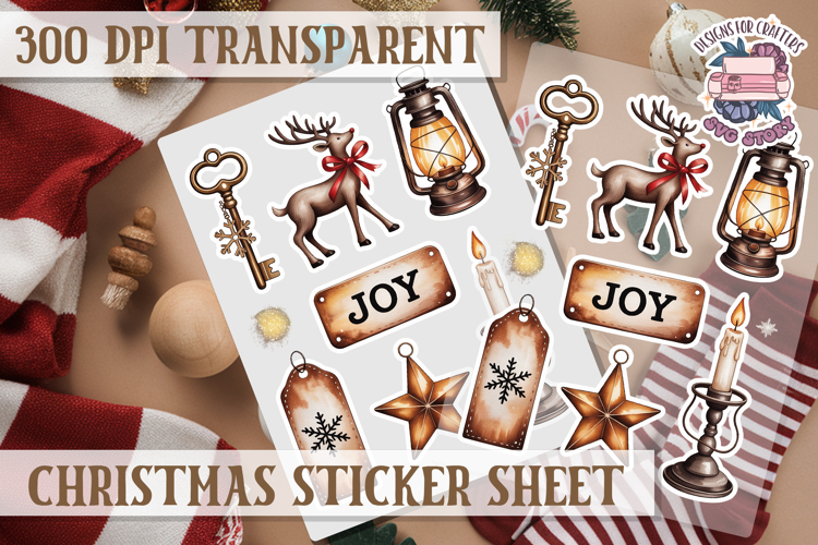 Christmas Watercolor Sticker Sheet Winter Cute Holiday PNG