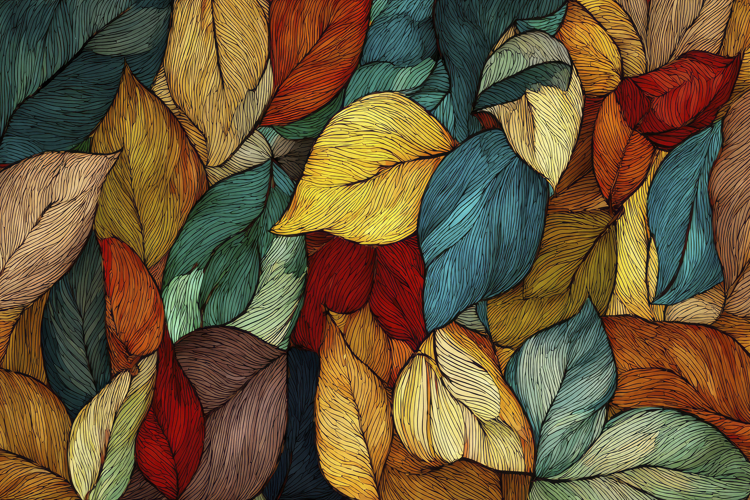 Colorful Line Art Leaves Background Wallpaper