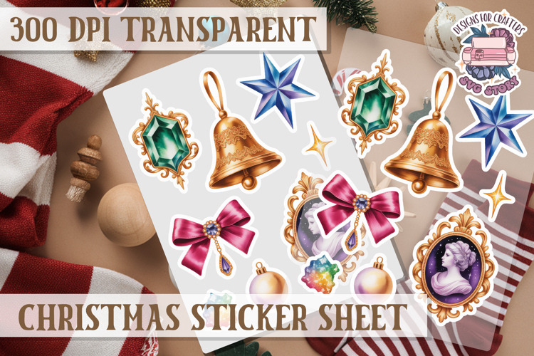 Christmas Watercolor Sticker Sheet Winter Cute Holiday PNG