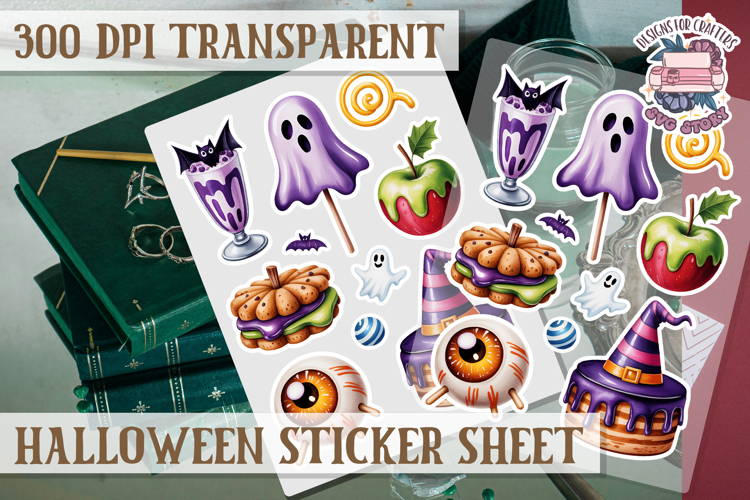 Halloween sticker sheet Creepy Scrapbook PNG Funny Skulls example image 1
