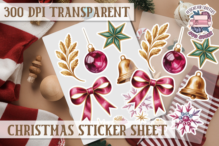 Christmas Watercolor Sticker Sheet Winter Cute Holiday PNG