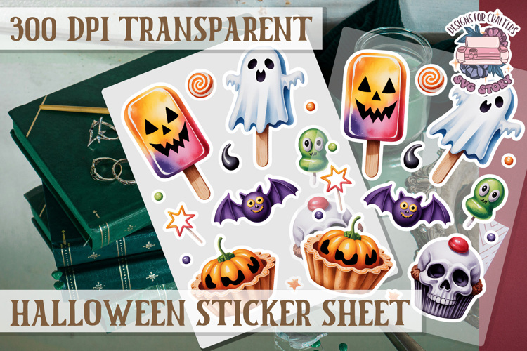 Halloween sticker sheet Creepy Scrapbook PNG Funny Skulls example image 1