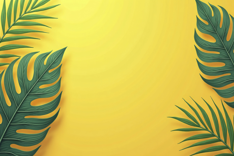 Tropical Palm Leaves on a Yellow Background Wallpaper