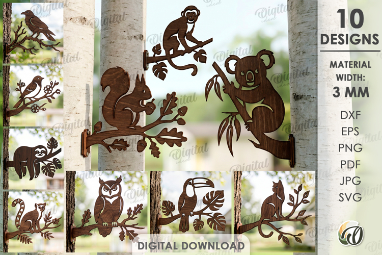 Branch Silhouettes Outdoor Decors Bundle Lasercut.Animal SVG