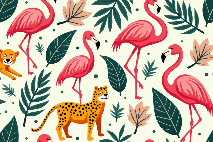 Tropical Leaves With Flamingos Background example image 1