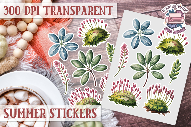 Summer Vibes sticker sheet Beach Scrapbook PNG Flowers