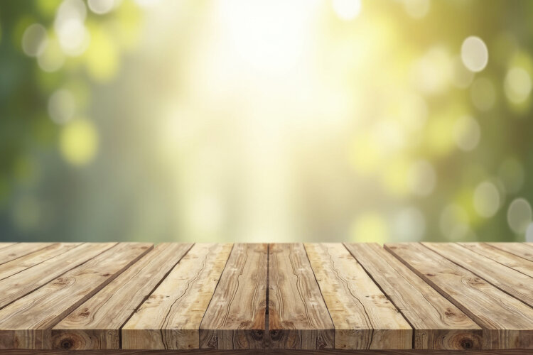 Empty Wooden Table Against a Blurred Background Wallpaper example image 1