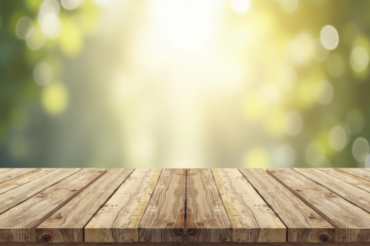 Empty Wooden Table Against a Blurred Background Wallpaper