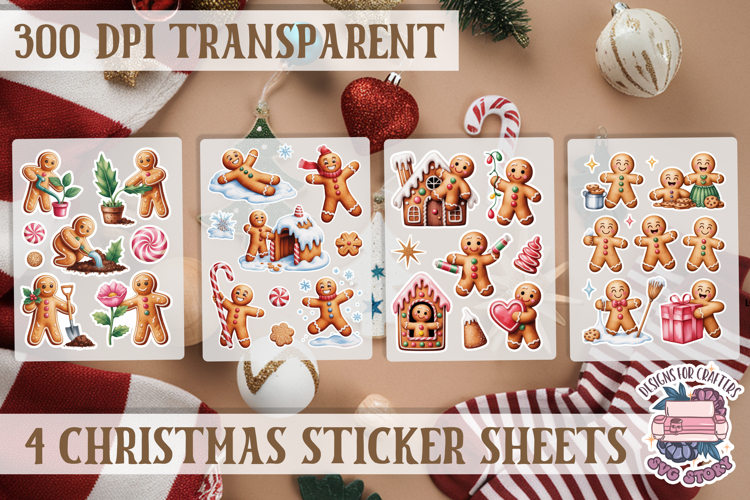 Christmas Gingerbread mans Watercolor Sticker Sheet Winter