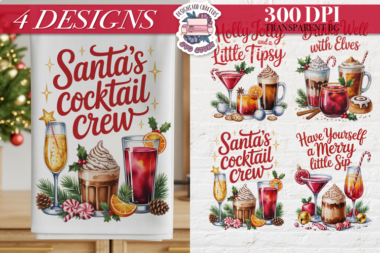 Christmas Cocktail Towels Clipart Sublimation 4 PNG