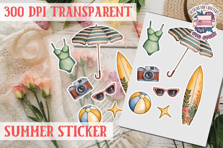 Summer sticker Cute flowers Love Picnic Beach Spring example image 1