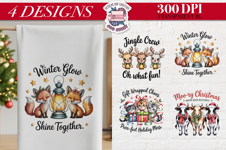 Christmas Cute Animals Clipart PNG Sublimation 4 Design
